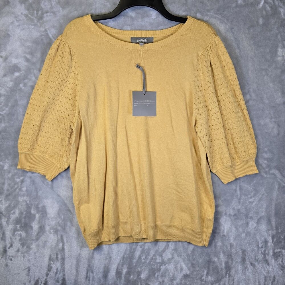 NWT Marled Reunited Clothing Sweater Womens XL Yellow Suhara Sun Puff Sleeve